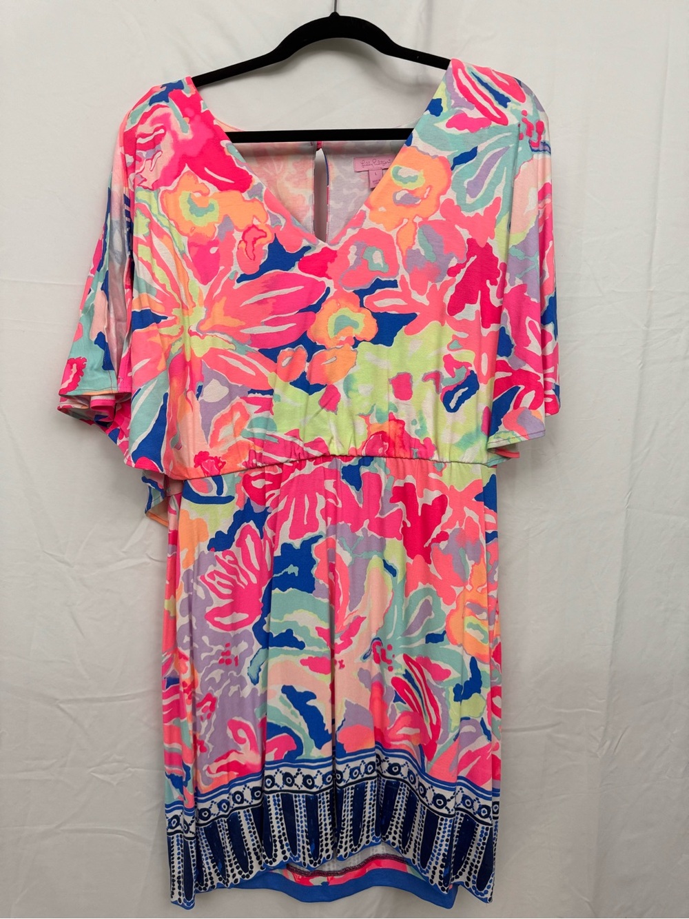 Lilly Pulitzer Bright Floral V-Neck Flutter Sleeve Dress - Pink Multicolor
